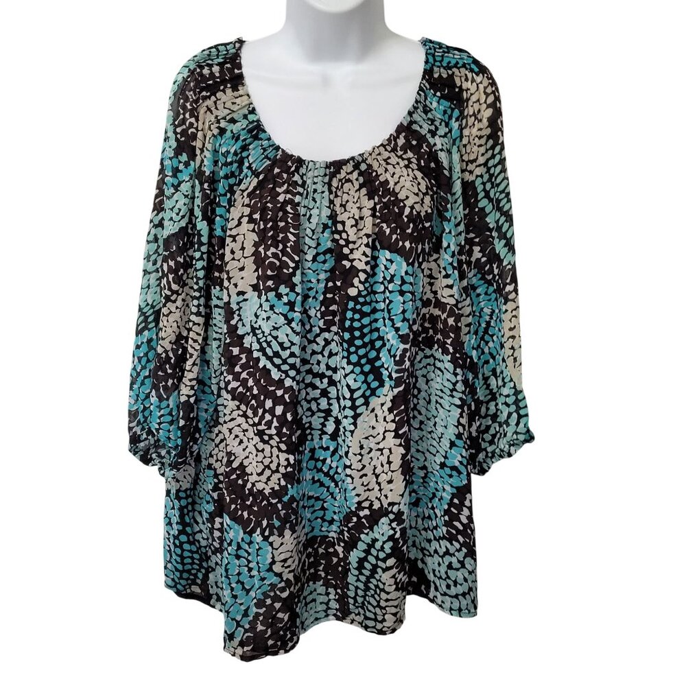 Dressbarn Woman 3X Multicolor Abstract Print Tunic Top 3/4 Sleeves Lightweight B